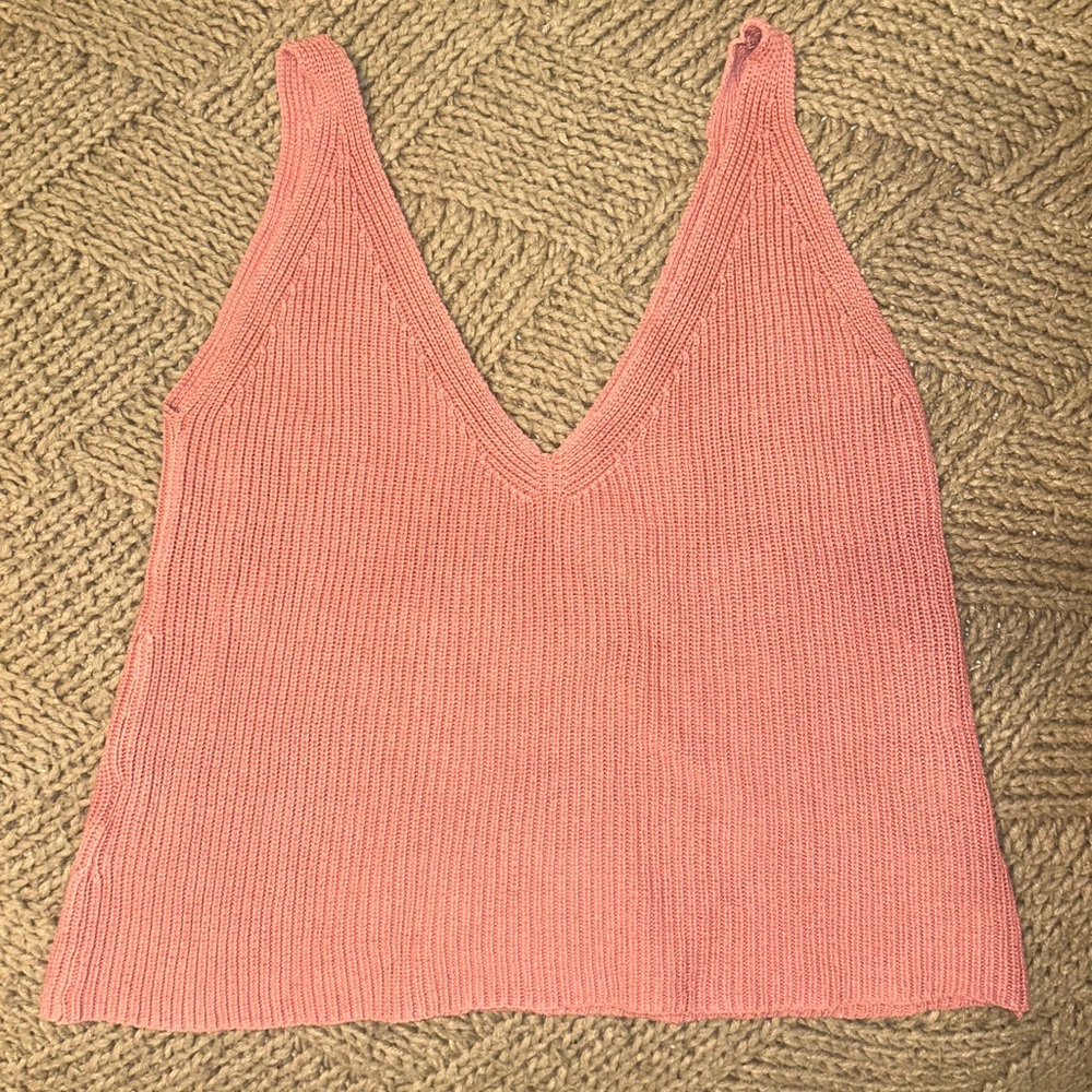 Brandy Melville Rose Taupe Pink Crop V-Neck Danielle Knit Tank Top